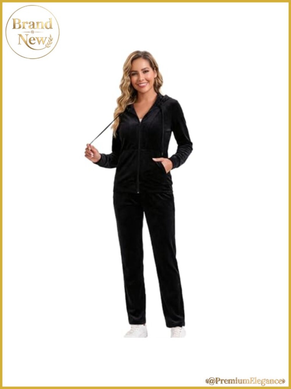 Velour Sweatsuit 2 Piece Tracksuit Velvet Lounge Set Zip Hoodie Straight Leg